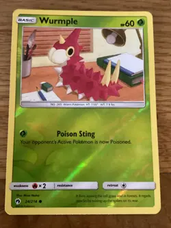 Wurmple Pokemon Card 24/214 Reverse Holo- Used -Sun & Moon-Lost Thunder - Image 1