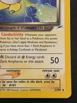 2000 Pokemon TCG Dark Ampharos Neo Destiny 1/105 Holo LP - Image 4