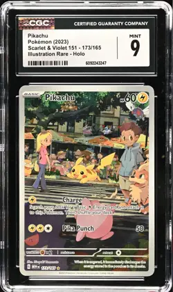 CGC 9 MINT Pikachu 173/165 Illustration Rare 151 Holo English 2023 Pokemon Card - Image 1