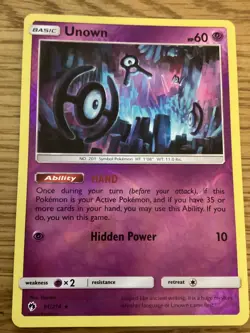 Unown Pokemon Card 90/214 Reverse Holo- Used -Sun & Moon-Lost Thunder - Image 1