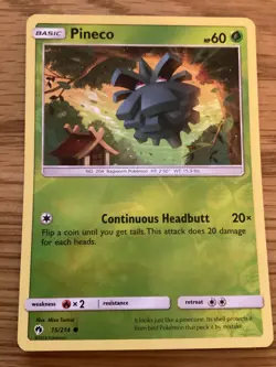 Pineco Pokemon Card 15/214 Reverse Holo- Used -Sun & Moon-Lost Thunder - Image 1