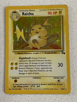 Pokemon TCG Raichu 14/62 Fossil Holo Card 1999 moderate play - Image 1
