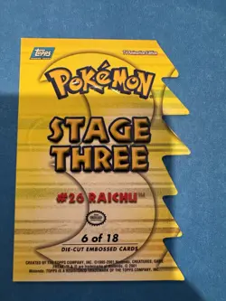 2001 Topps Pokemon TV Animation Raichu League Champions Embossed Die-Cut 6/18 - Image 2