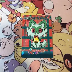 Sprigatito Green/Red Wrapping Paper Cracked Ice Holo Pokemon Database Christmas - Image 1