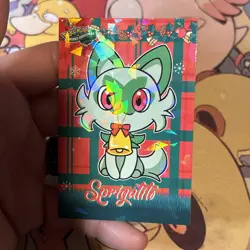 Sprigatito Green/Red Wrapping Paper Cracked Ice Holo Pokemon Database Christmas - Image 3