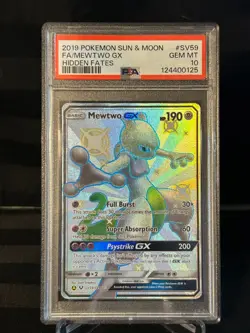 Pokemon TCG Mewtwo GX #SV59 Full Art Sun and Moon Hidden Fates PSA 10 - Image 1