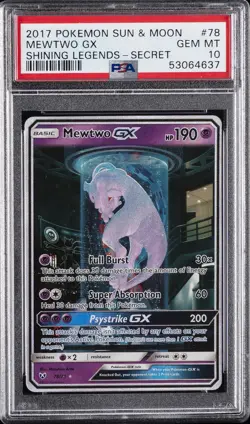 2017 POKEMON SUN & MOON SHINING LEGENDS SECRET #78 MEWTWO GX PSA 10 - Image 1