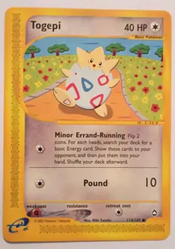 Togepi 114/147 Aquapolis Regular Pokemon TCG Common 2002 LP - Image 1