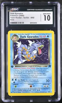 CGC 10 GEM MINT Dark Gyarados Team Rocket 1st Edition 8/82 Holo Pokemon Card - Image 1
