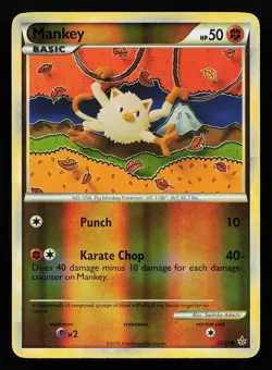 Mankey 53/95 Reverse Holo Unleashed Pokemon Card - Image 1
