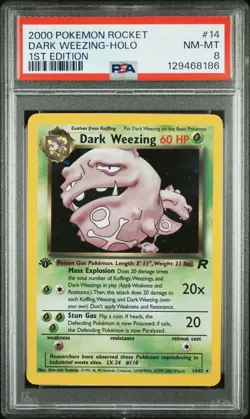 PSA 8 -2000 POKEMON ROCKET 14 DARK WEEZING-HOLO 1ST EDITION- Cert. # 129468186 - Image 1