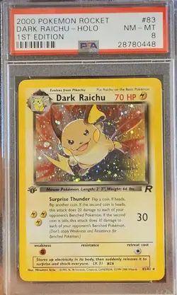PSA 8 Holo 1st Edition - Dark Raichu - Team Rocket Pokemon Card #83 NM-MT - Image 1