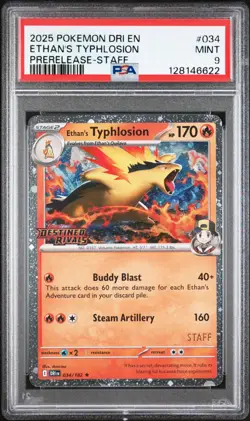 Pokemon Ethan's Typhlosion Destined Rivals STAFF Prerelease Holo Rare #034 PSA 9 - Image 1