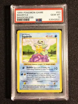 POKEMON SQUIRTLE SHADOWLESS Base Set WOTC 63/102 PSA 10 GEM MINT - Image 1
