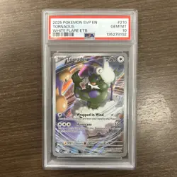 PSA 10 GEM TORNADUS #210 2025 POKEMON SVP EN WHITE FLARE ETB BLACK STAR PROMO - Image 1