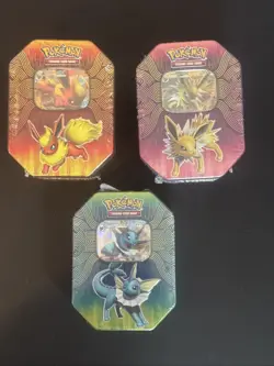 Pokemon Tins 2019 Elemental Powers Jolteon,Vaporeon,Flareon GX Sealed Set of 3 - Image 1