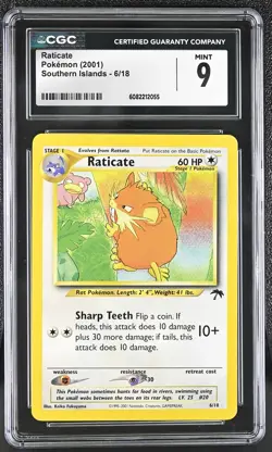 CGC 9 MINT Raticate 2001 Southern Islands 6/18 Pokemon Card - Image 1