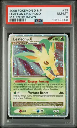 2008 POKEMON DIAMOND & PEARL MAJESTIC DAWN #99 LEAFEON LV.X-HOLO PSA 8 - Image 1