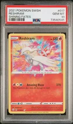 PSA 10 GEM MINT Reshiram Shining Fates Amazing Rare Holo English Pokemon 017/072 - Image 1