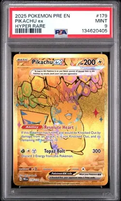 PSA 9 MINT Pikachu ex Prismatic Evolutions Gold Hyper Rare Holo Pokemon 179/131 - Image 1