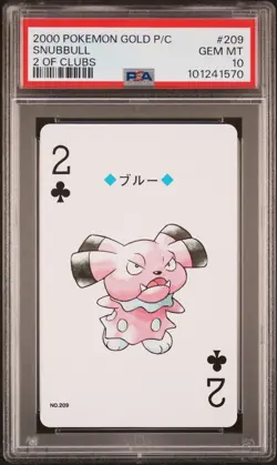 2000 POKEMON GOLD VERSION PLAYING CARDS 2 OF CLUBS #209 SNUBBULL PSA 10 - Image 1