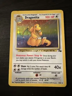 Pokemon TCG Dragonite Fossil Holo Unlimited Rare Card 4/62 - Image 1