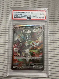 2025 POKEMON WHT EN-WHITE FLARE SPECIAL ILLUSTRATION RARE #166 RESHIRAM EX PSA 9 - Image 1