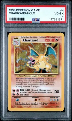 1999 POKEMON BASE SET UNLIMITED #4 CHARIZARD-HOLO PSA 4 - Image 1