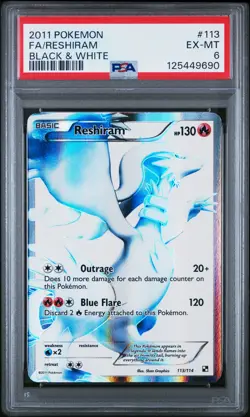 PSA 6 Reshiram Full Art 113/114 Black & White Pokemon Card - Image 1