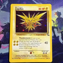 Pokemon TCG Zapdos Fossil Holo Card 15/62 Unlimited Holo Rare LP - Image 1