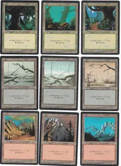 SALE! MTG JAPANESE BLACK BORDERED FBB 15 BASIC LANDS SET - ONE OF EACH - N/M - Image 1