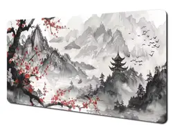 Sketched Japanese Hills TCG Playmat 60x36cm Neoprene Stitched Edges Pokemon MTG - Image 1