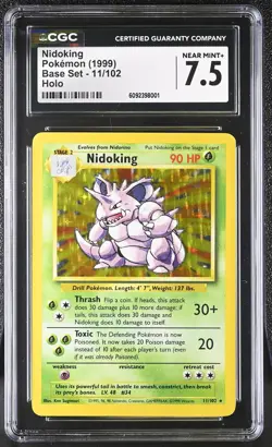CGC 7.5 Nidoking 1999 Base Set 11/102 Holo Pokemon Card - Image 1