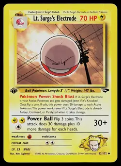 Pokemon Gym Challenge 52/132 Lt. Surge's Electrode 1st Edition Pokemon Card - Image 1
