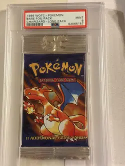 RARE VINTAGE 1999 WOTC - POKEMON BASE FOIL PACK CHARIZARD - LONG PACK PSA 9 - Image 1