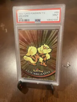 1999 Topps Pokemon TV #59 Arcanine Foil Black Logo PSA 9 MT - Image 2