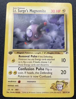 Pokemon Lt. Surge's Magnemite 50/132 1st Edition Gym Heroes NM / LP - Image 1