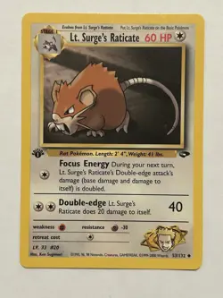 Pokemon TCG Lt. Surge's Raticate 1st Edition Gym Challenge 53/132 - Image 1