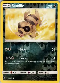 Sandile 83/149 SM Base Set Pokemon TCG LP-NM - Image 1