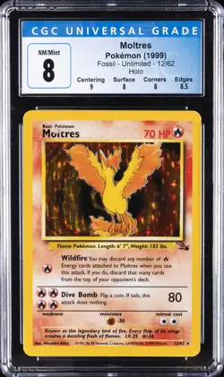 1999 POKEMON FOSSIL UNLIMITED HOLO #12 MOLTRES CGC 8 - Image 1