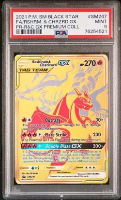2021 POKEMON SM BLACK STAR PROMO #SM247 FULL ART/RESHIRAM & CHARIZARD GX PSA 9 - Image 1