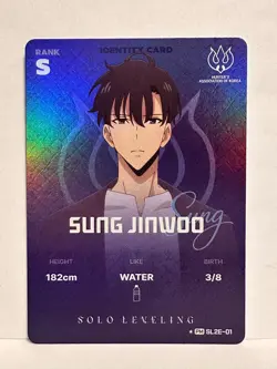 Solo Leveling Sung Jinwoo PM SL2E-01 Identity Card Rank S Holo NM - Image 1