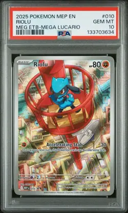 2025 POKEMON MEP EN-ME BLACK STAR PROMO #010 RIOLU PSA 10 - Image 1