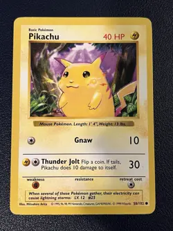 Pokemon Base Set Shadowless Pikachu Yellow Cheek 58/102 LP-MP - Image 1