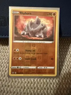 Pokemon Sword & Shield SWSH Base REVERSE HOLO FOIL Rhyhorn 097/202 Card TCG - Image 1