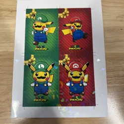 Pokemon Super Mario & Luigi Pikachu Merry Christmas Card Database Uncut Sheet - Image 1