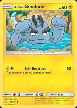 Pokemon Alolan Geodude (34/213) Team Up LP REVERSE HOLO - Image 1