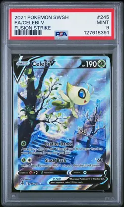 2021 POKEMON SWORD & SHIELD FUSION STRIKE #245 FULL ART/CELEBI V PSA 9 - Image 1