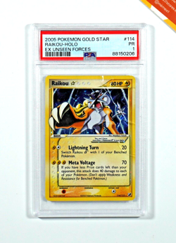 Pokemon PSA 1 Raikou Gold Star #114 Holo Ex Unseen Forces 2005 English - Image 1