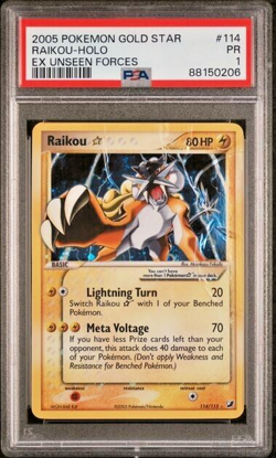 Pokemon PSA 1 Raikou Gold Star #114 Holo Ex Unseen Forces 2005 English - Image 2